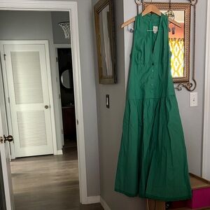 NWT Anthropologie Maeve Green (Clover) Drop Waist Halter maxi Dress. Sz M